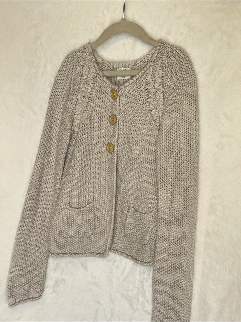 Mini Boden Cozy Neutral Knit 3-Button Cardigan Sweater - Beige